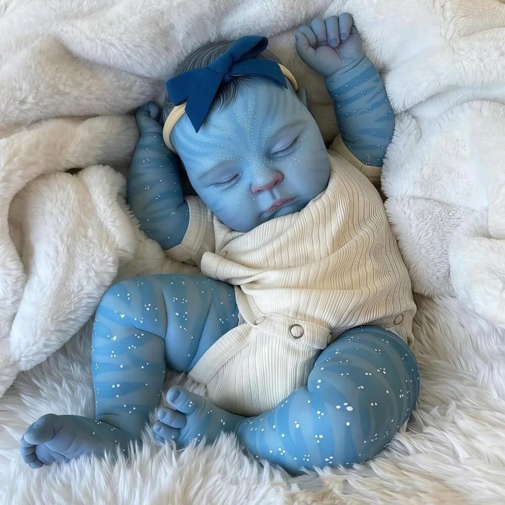 💫 Reborn Baby Doll Blue Skin Realistic Sleeping Soft Cloth Body Complete Toy